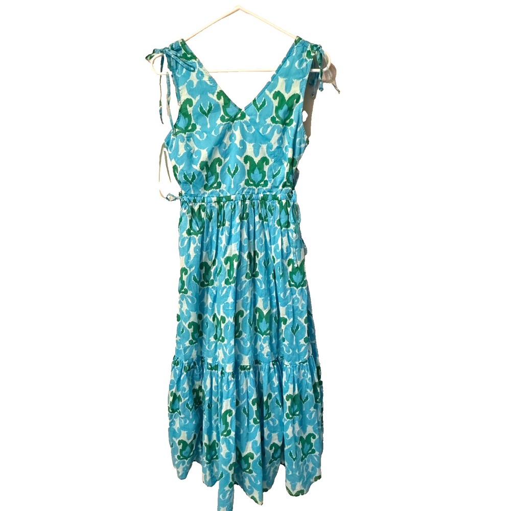 NWT Talbots size 2 Petite 100% Cotton Tiered Maxi Dress blue/green